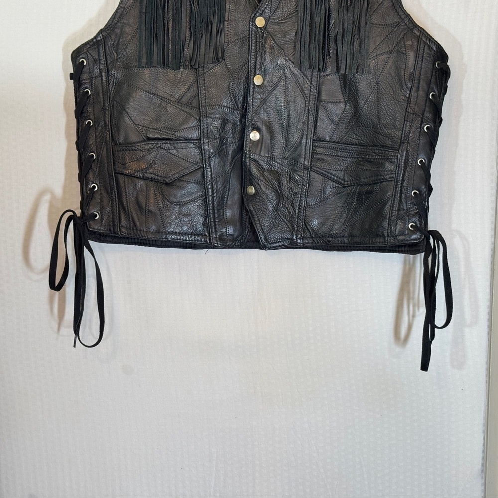 Vintage Navarre Genuine Buffalo Leather Fringe Vest XL – Italian Stone - Picture 5 of 17